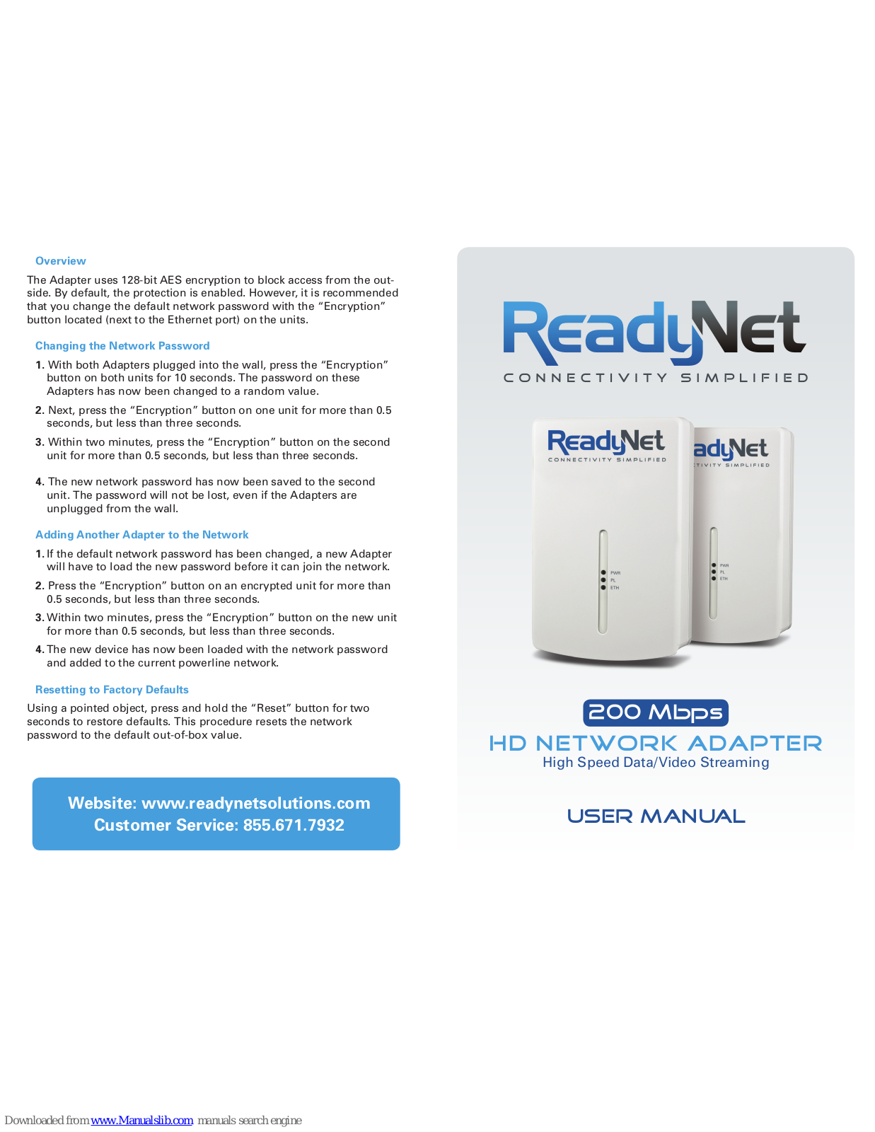 ReadyNet HD network Adapter, 200 Mbps HD network Adapter User Manual