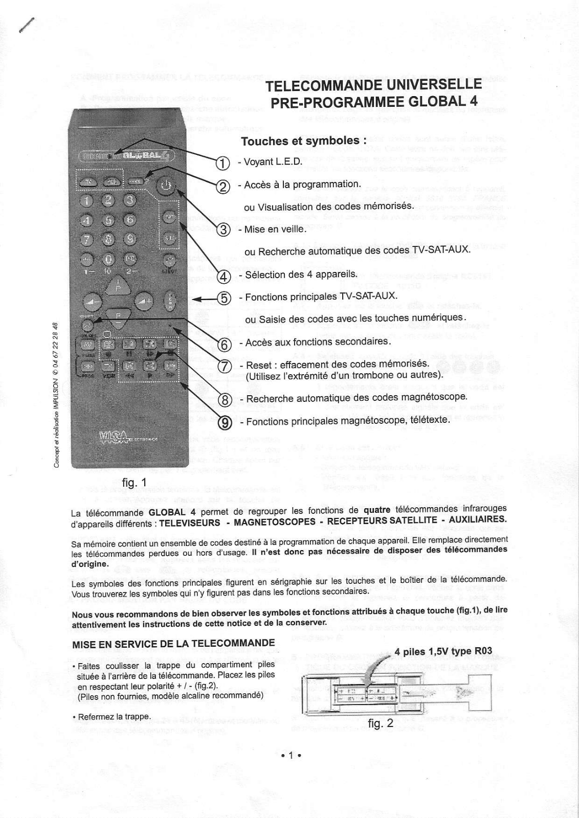 VISA GLOBAL 4 TELECOMMANDE UNIVERSELLE User Manual