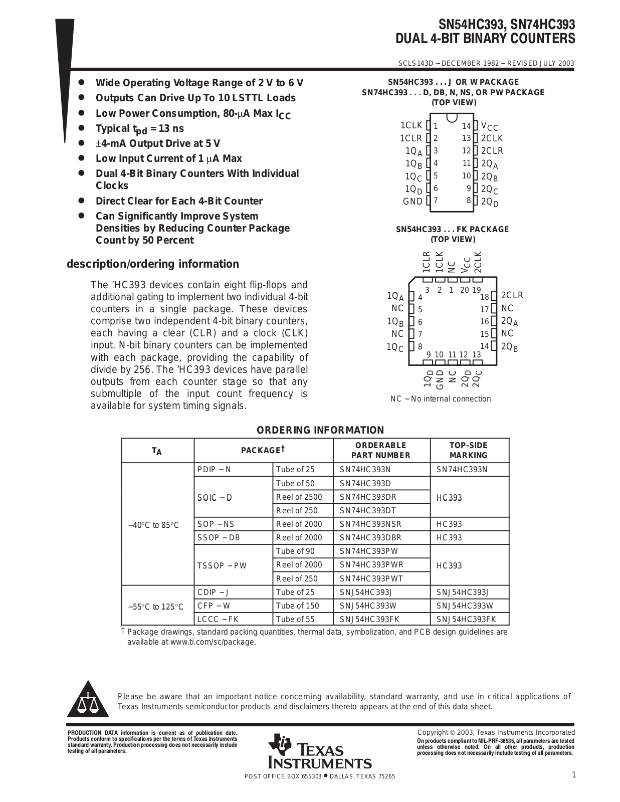 Datasheet SN74HC393N Specification - ManualMachine.com