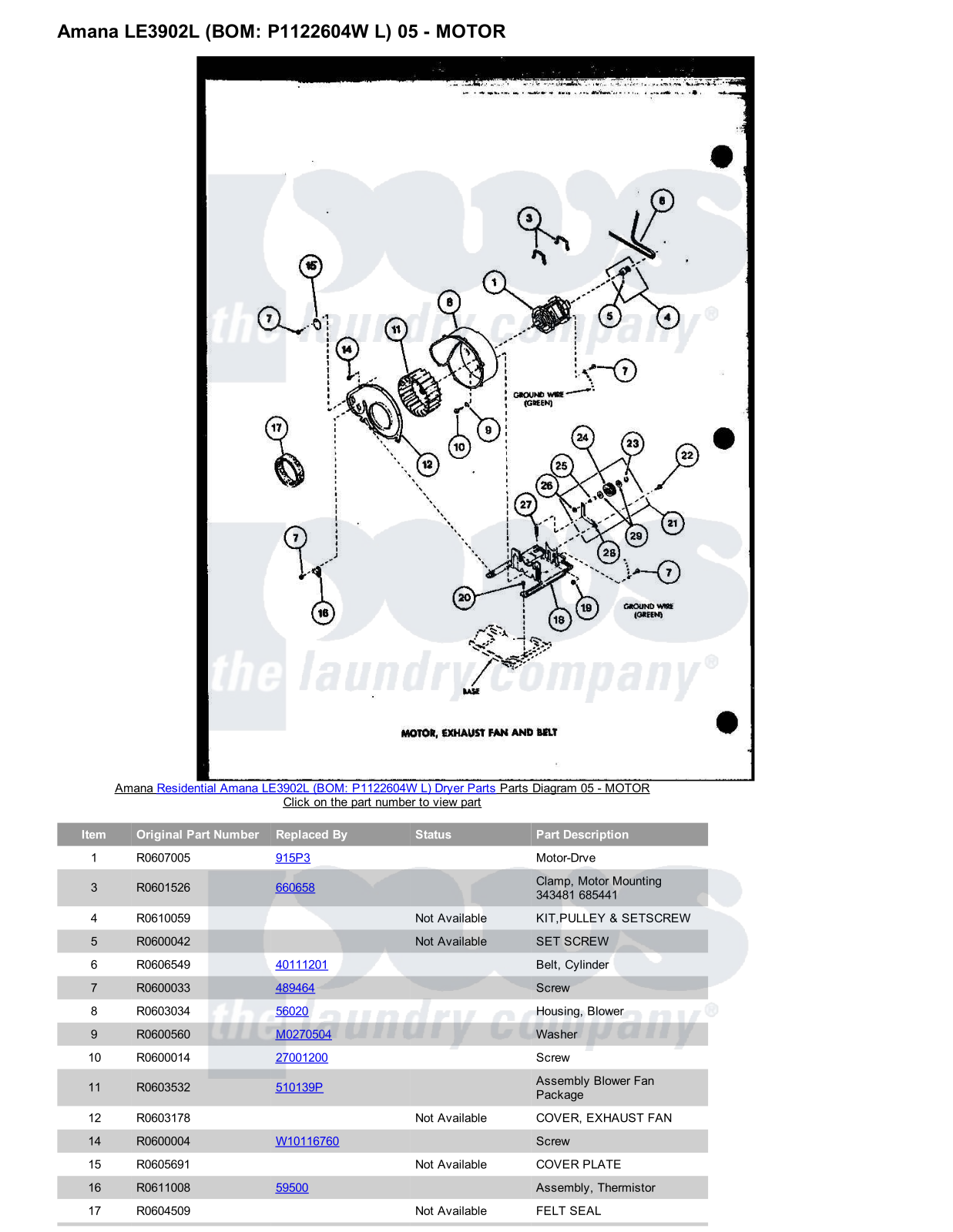 Amana LE3902L Parts Diagram