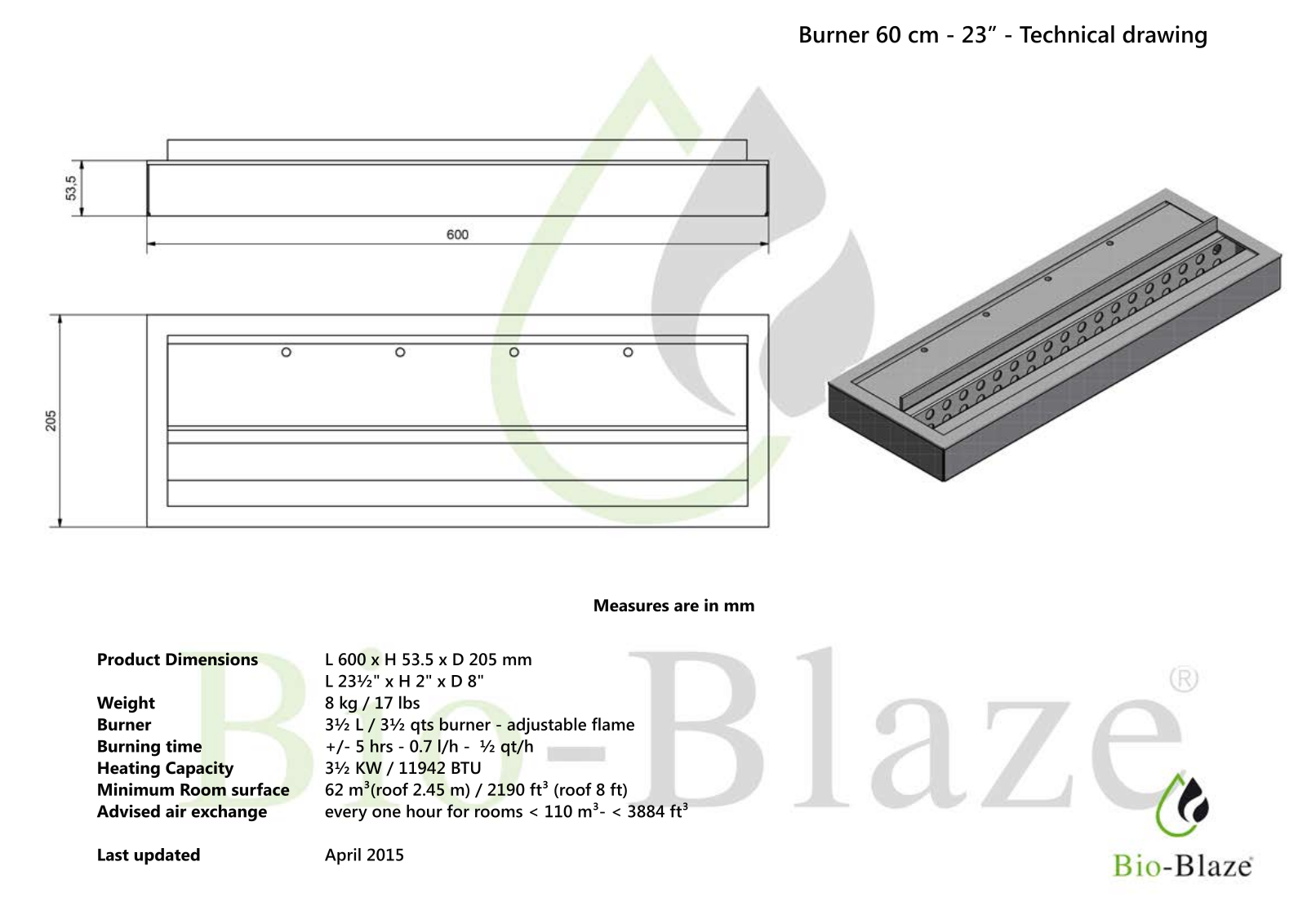 Bio-Blaze BBB60LFB Technical Drawing