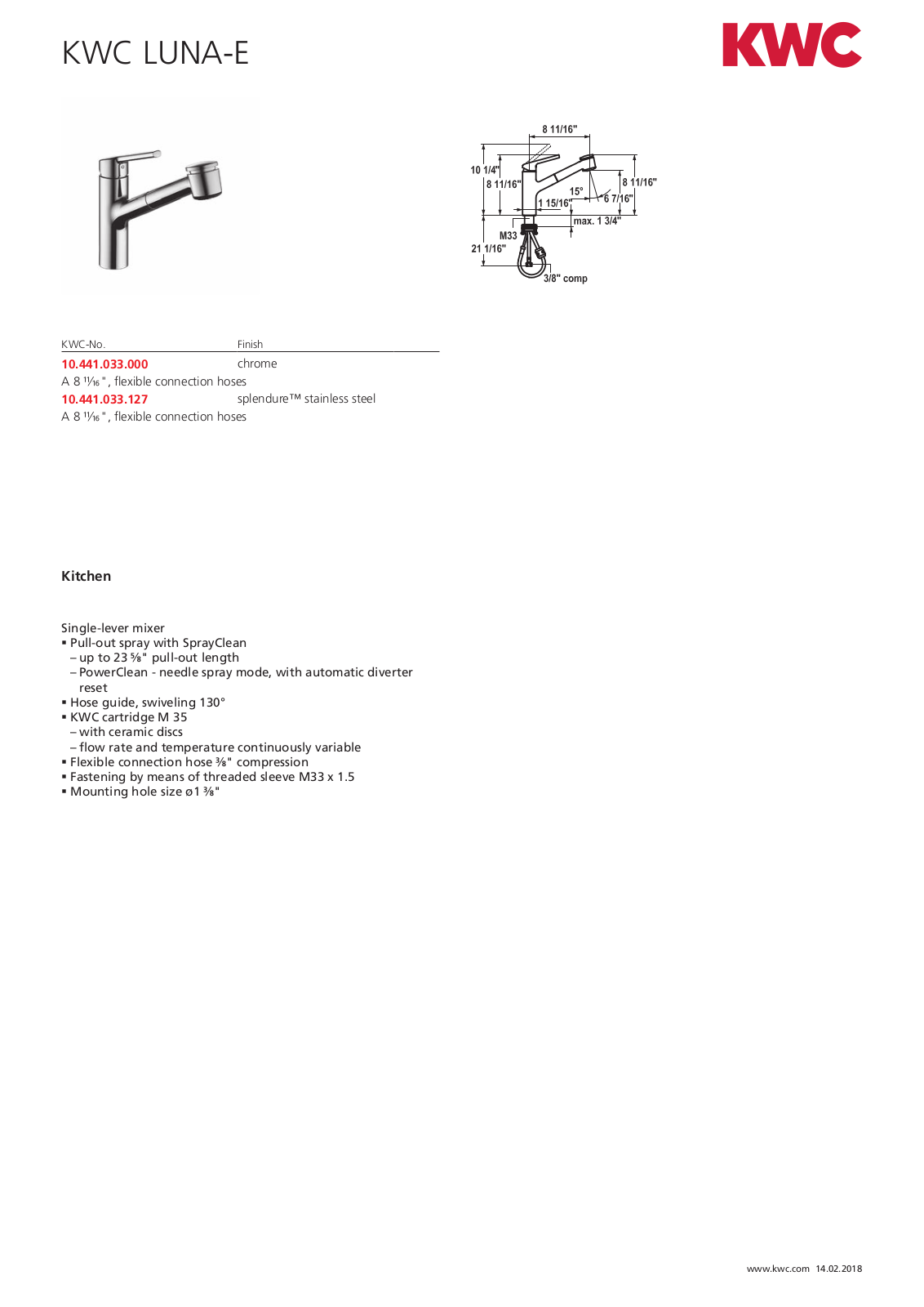 KWC 10.441.033.000, 10.441.033.127 Specifications