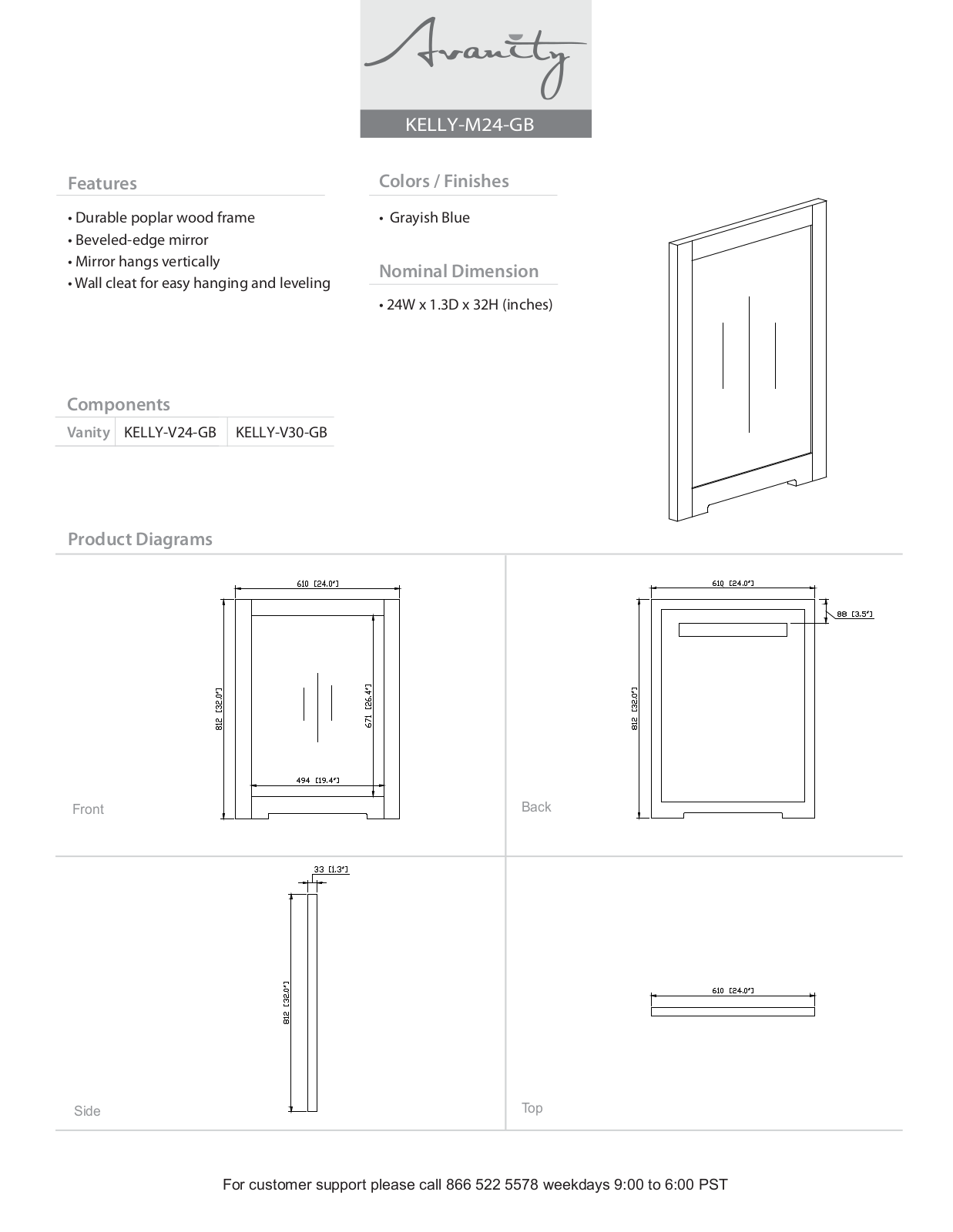 Avanity KELLYM24GB Specifications