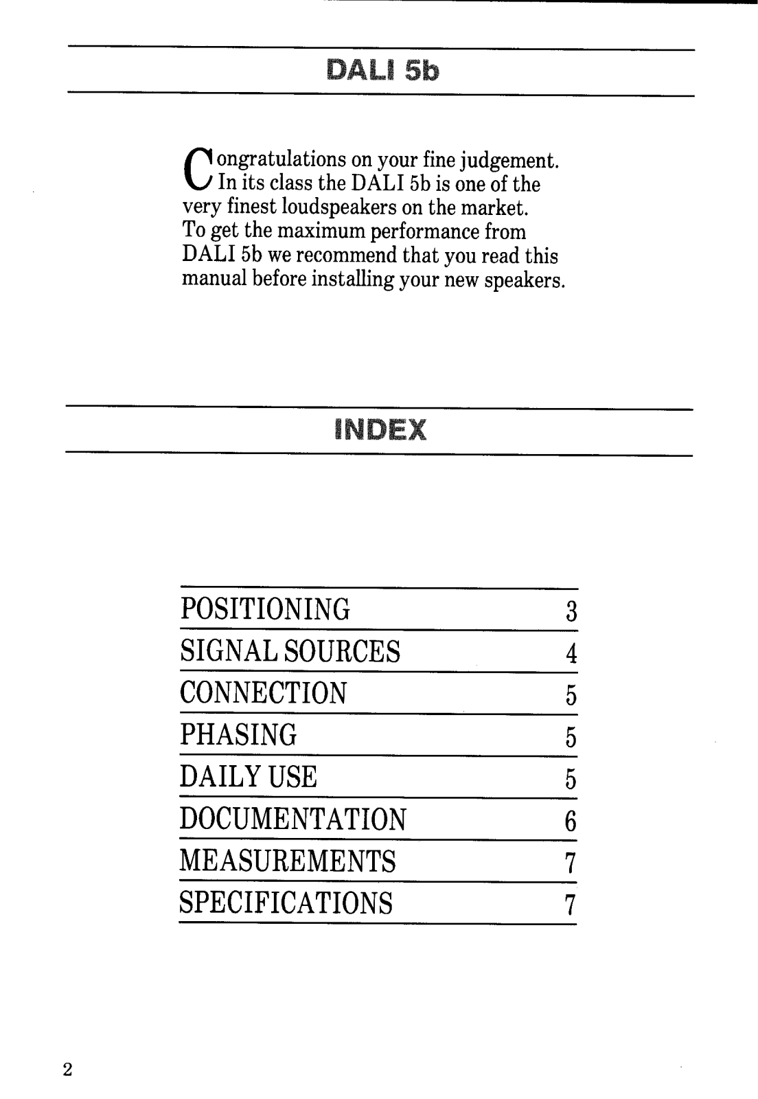 Dali 5-B Owners manual