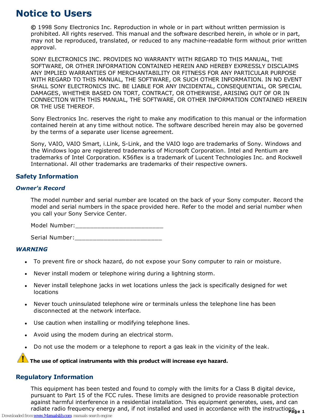 Sony PCV-E302DS VAIO User Manual