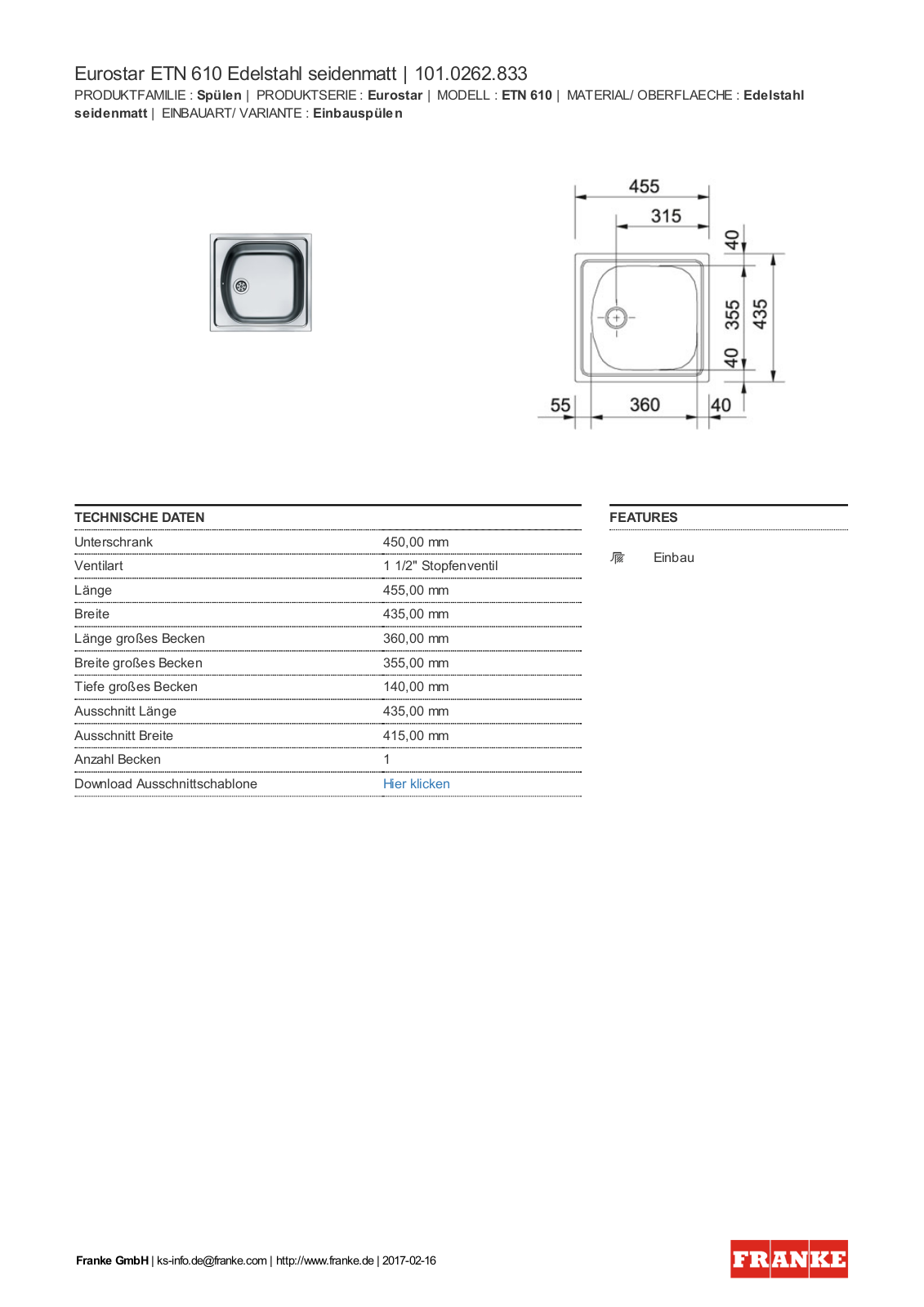 Franke 101.0262.833 Service Manual