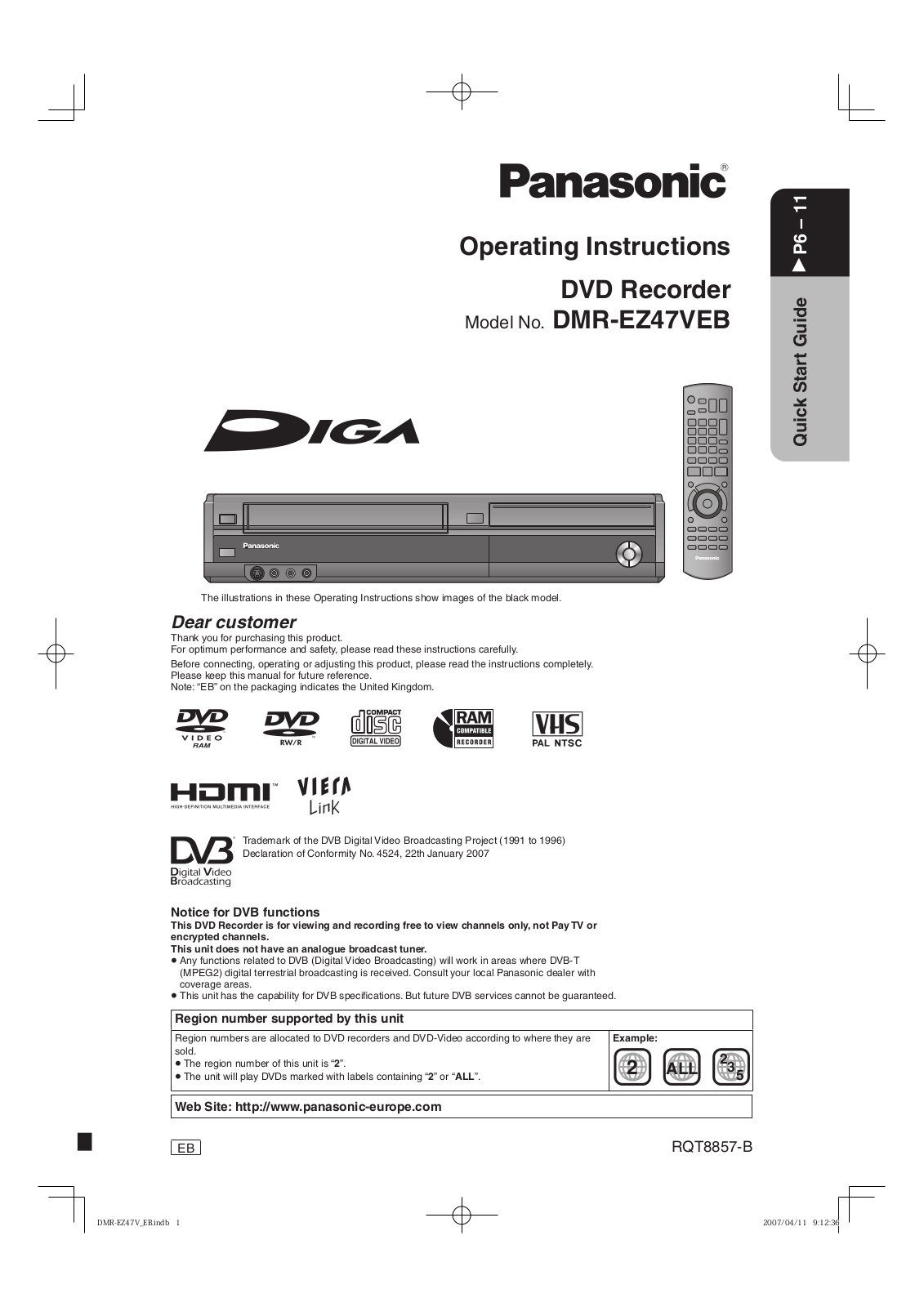 Panasonic DMR-EZ47VEB User Manual