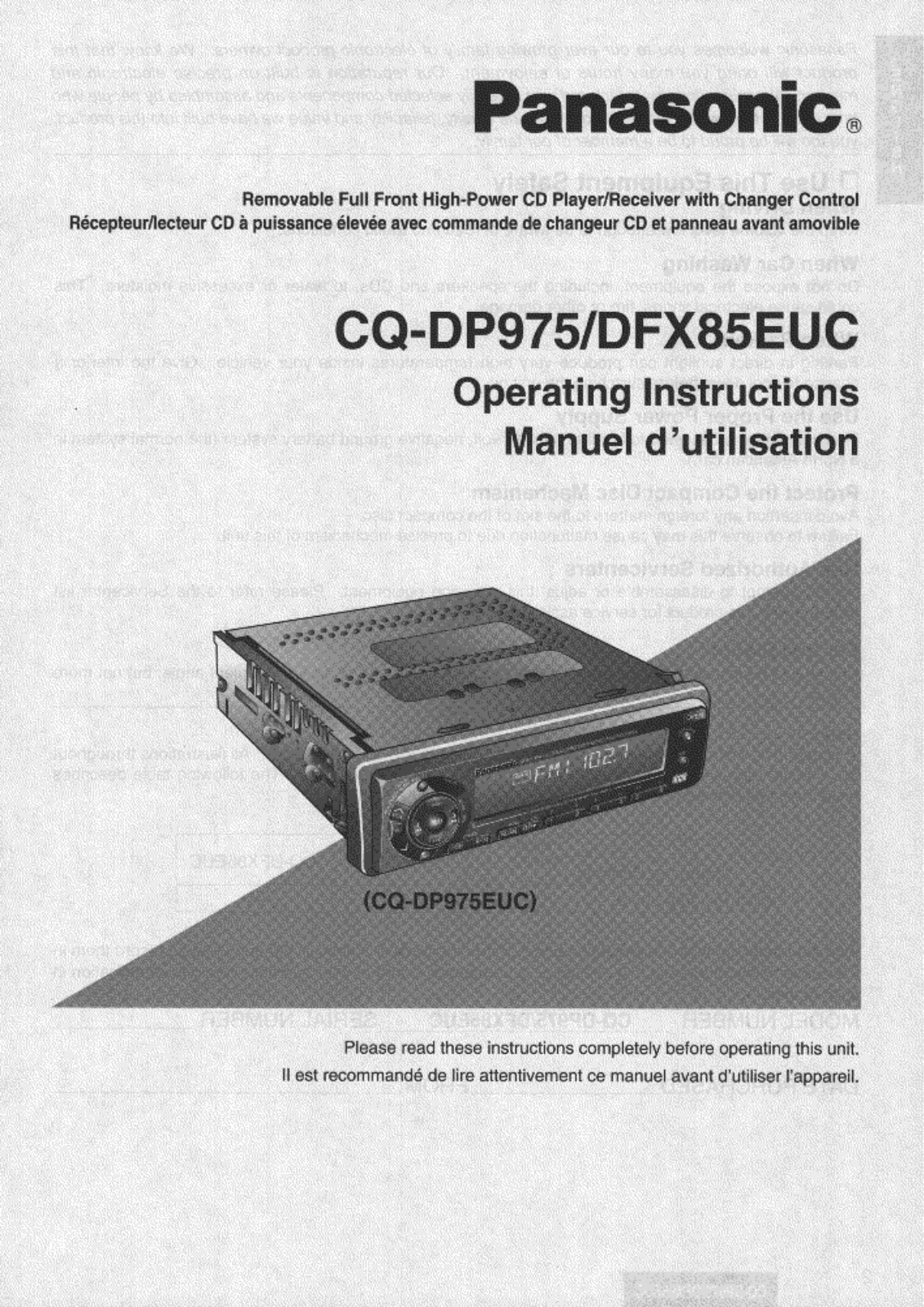 Panasonic CQ-DFX85EUC, CQ-DP975EUC User Manual