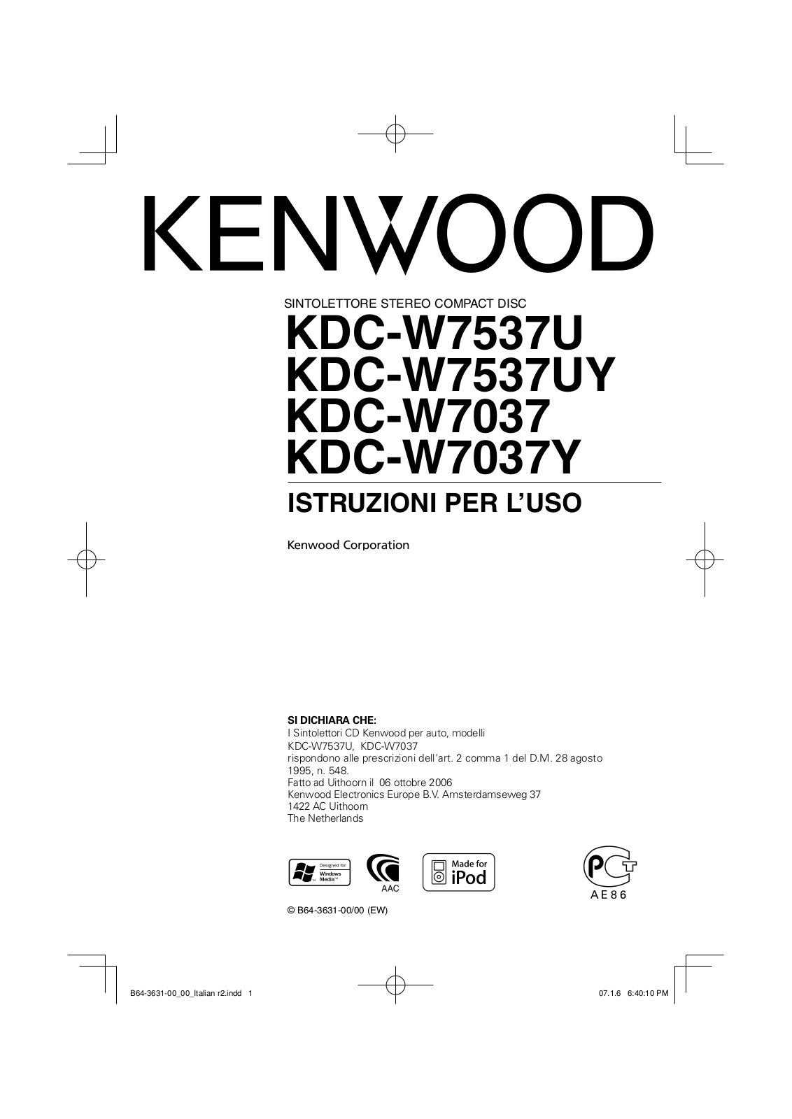 Kenwood KDC-W7037Y, KDC-W7537U, KDC-W7537UY, KDC-W7037 User Manual