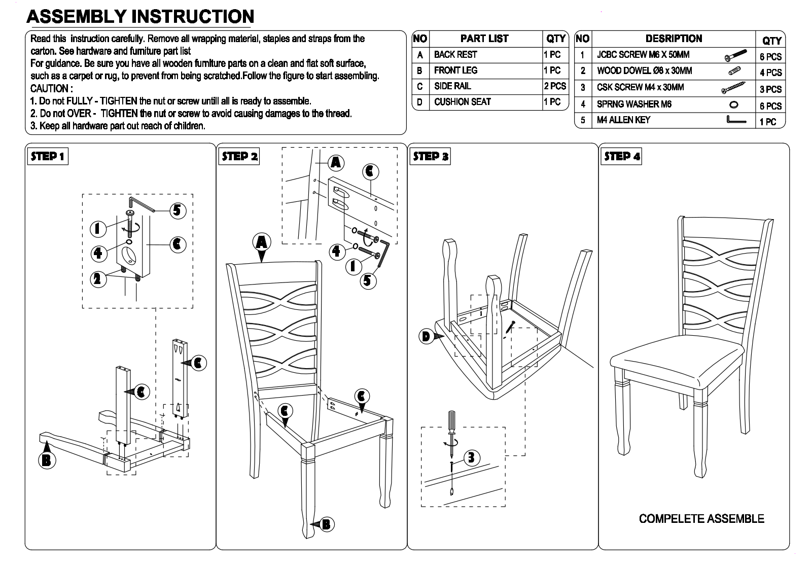 Wholesale Interiors RH318CGREYDARKBROWNDC4PK, RH318CSANDDARKBROWNDC4PK Assembly Guide