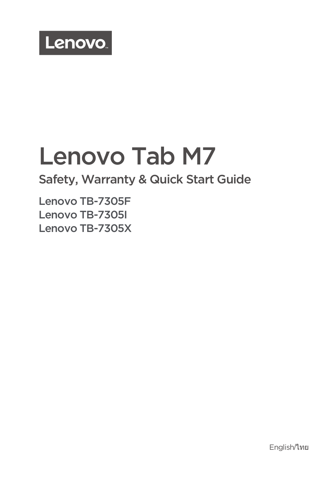 Lenovo Tab M7 Safety, Warranty & Quick Start Guide