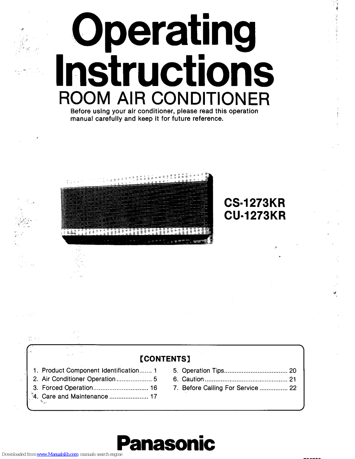 Panasonic CS-1273KR, CU-1273KR Operating Instructions Manual