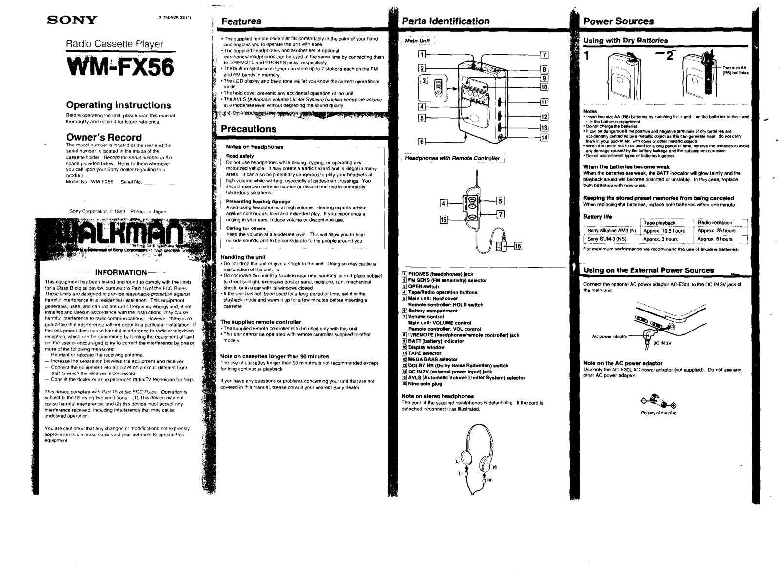 Sony WM-FX56 User Manual