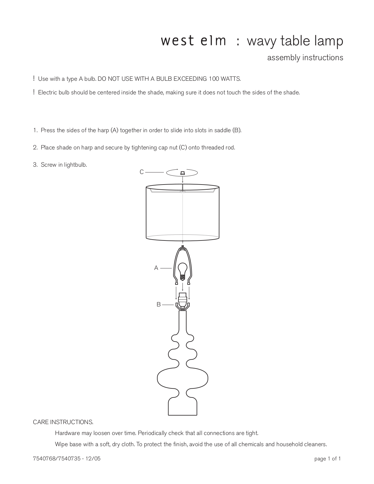 West Elm Wavy Table Lamp Assembly Instruction