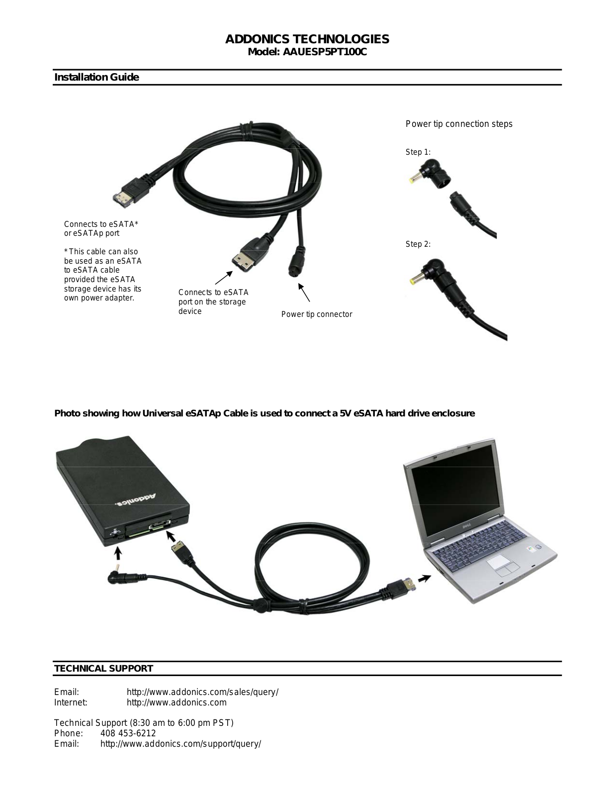 Addonics AAUESP5PT100C INSTALLATION GUIDE