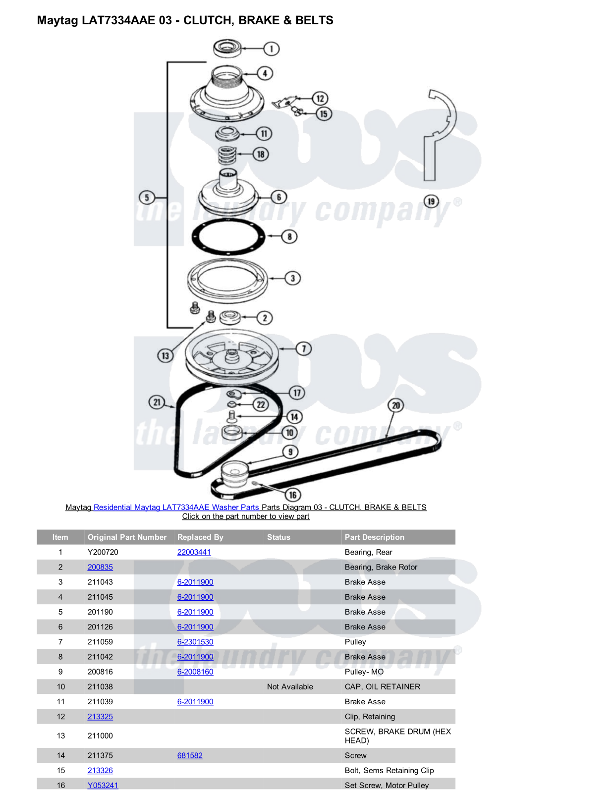 Maytag LAT7334AAE Parts Diagram