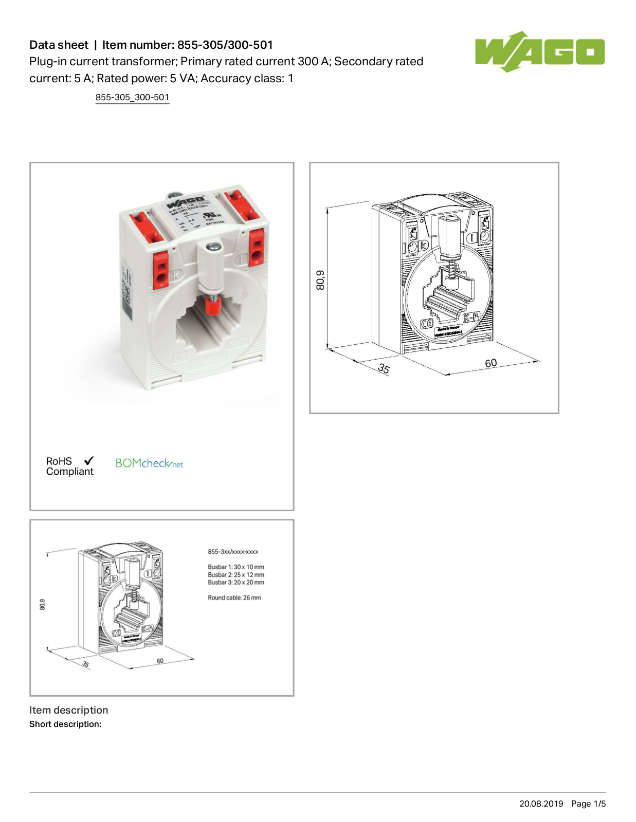 Wago 855-305/300-501 Data Sheet - ManualMachine.com