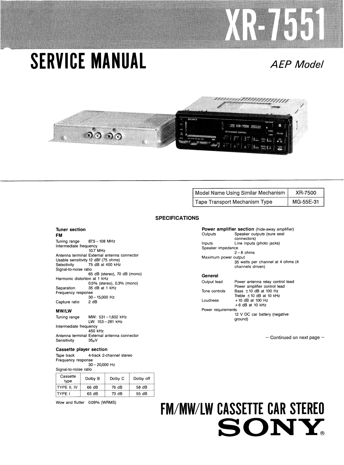 Sony XR-7551 Service manual