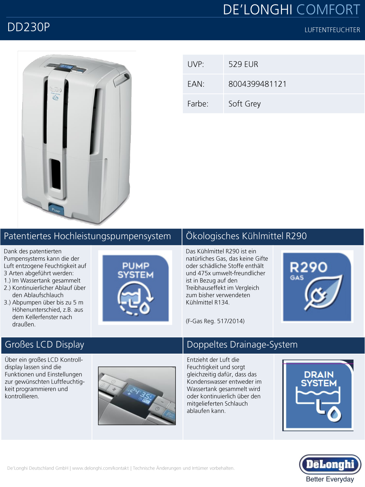 De'Longhi DD230P Technical data