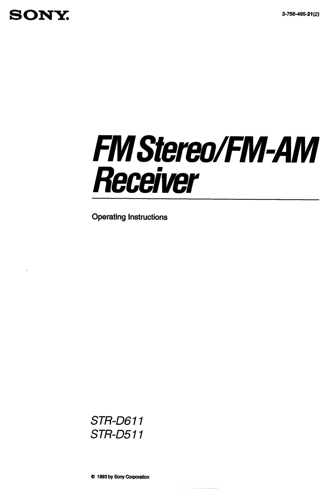 Sony STR-D511, STR-D611 Operating Instruction