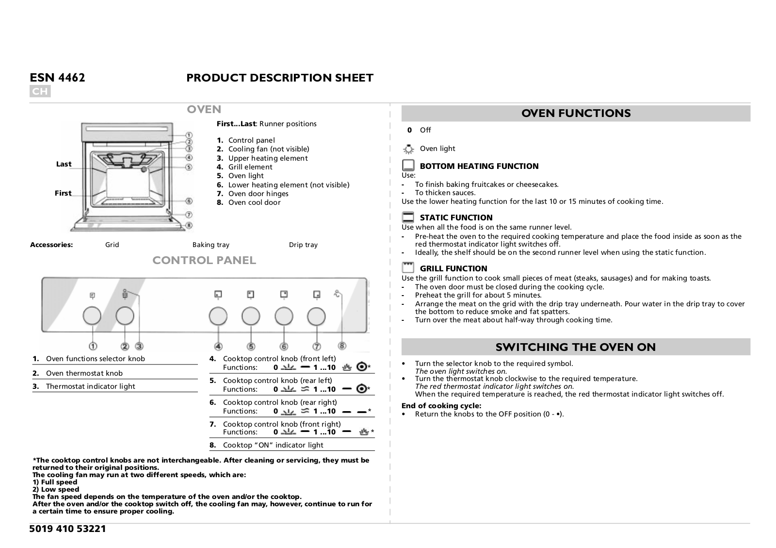 Whirlpool ESN 4462 SW, ESN 4462 WS PROGRAM CHART