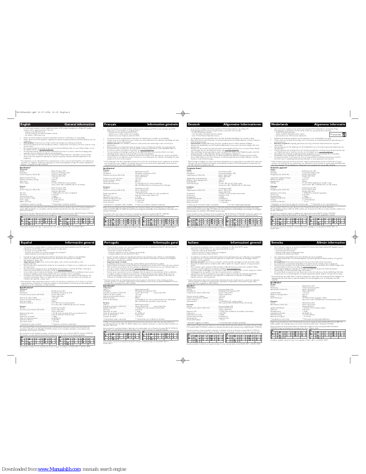 Philips SBCHC8430/05, SBCHC8430/37, HC8430, SBC HC8432 General Information Manual