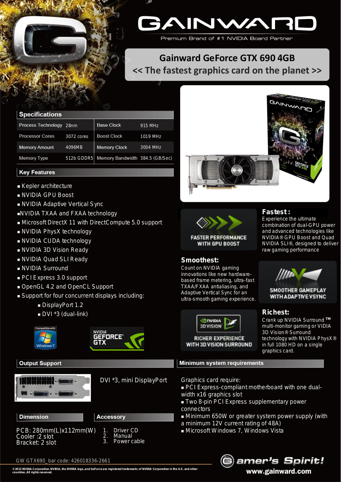 Gainward GeForce GTX 690 4GB SPECIFICATIONS