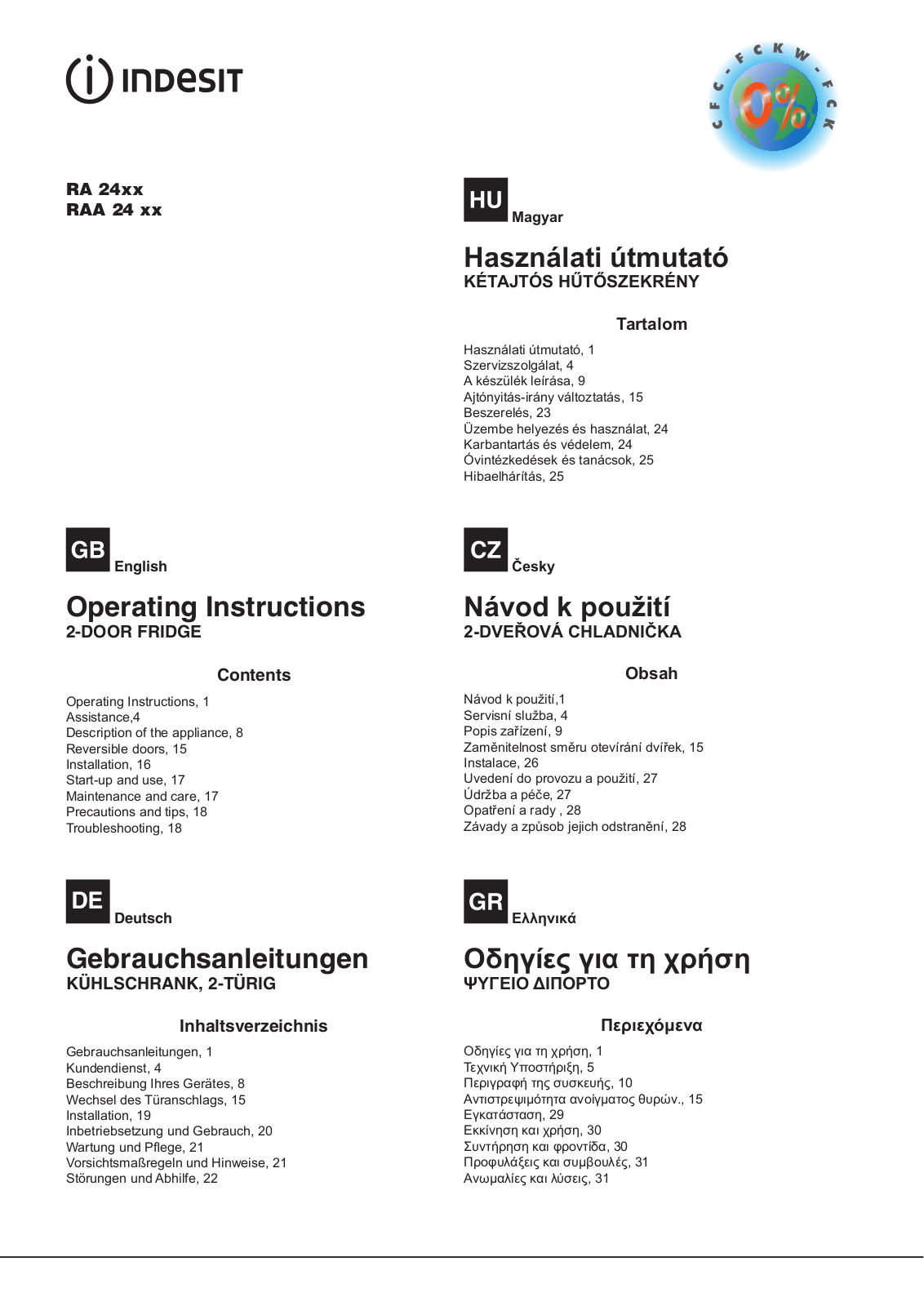 INDESIT RAA 24 N (EU) User Manual