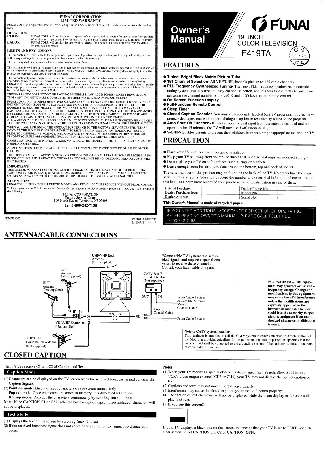 FUNAI F419TA User Manual