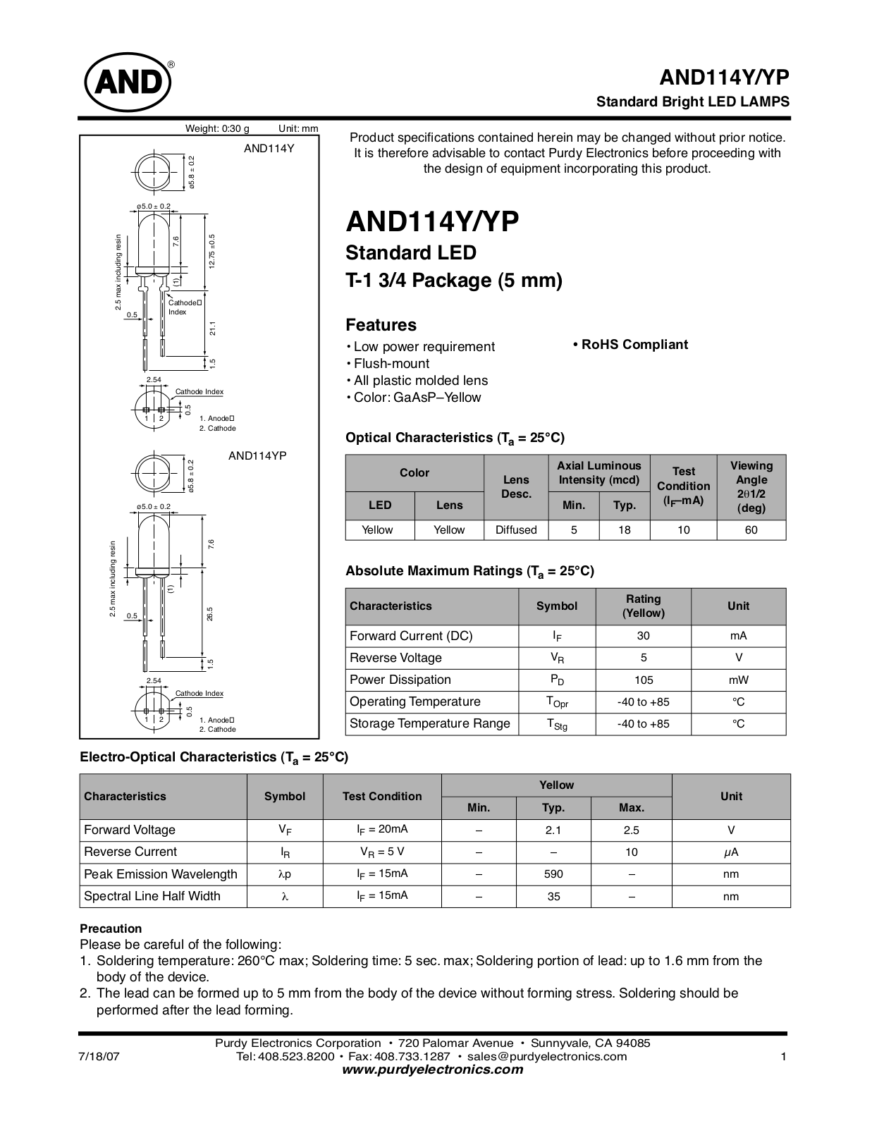 Purdy AND114Y-YP User Manual