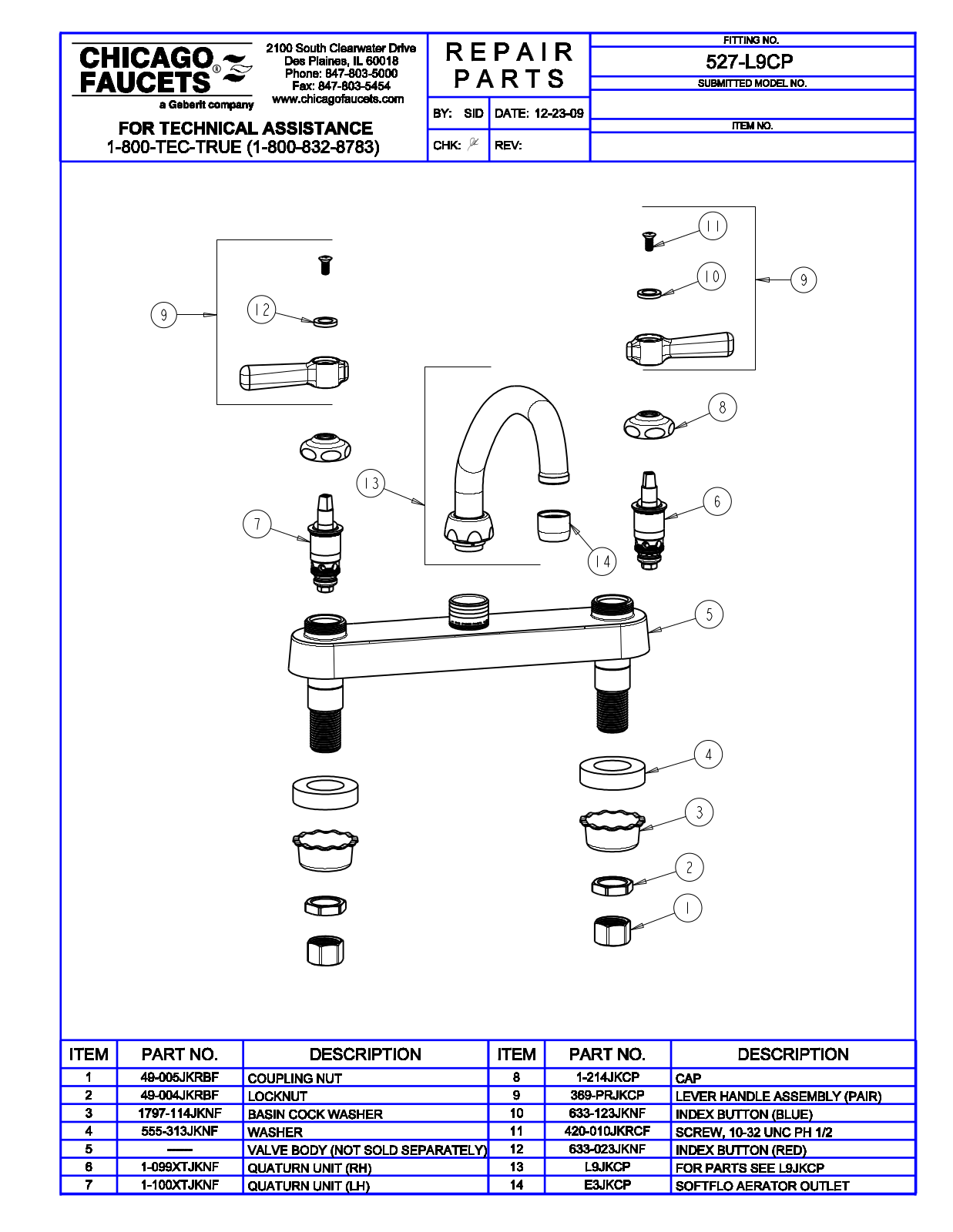 Chicago Faucet 527-L9 Parts List