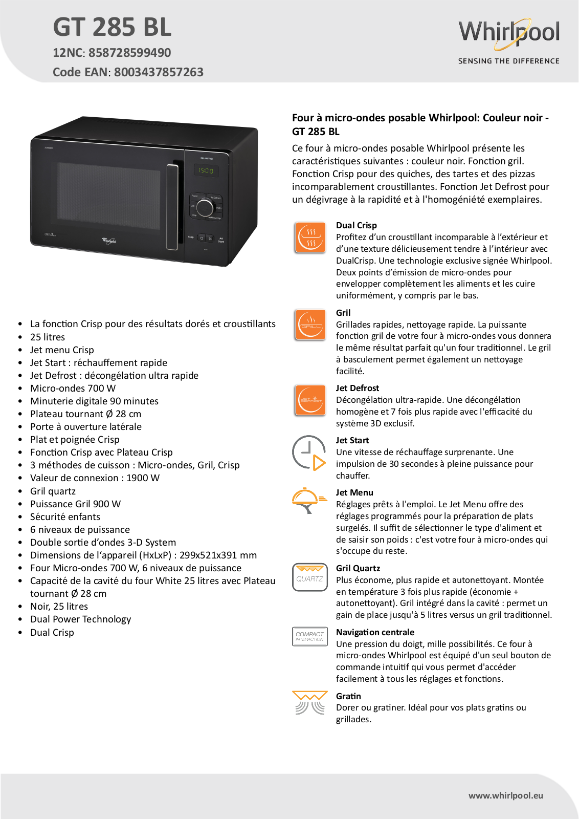 Whirlpool GT 285 BL Product information