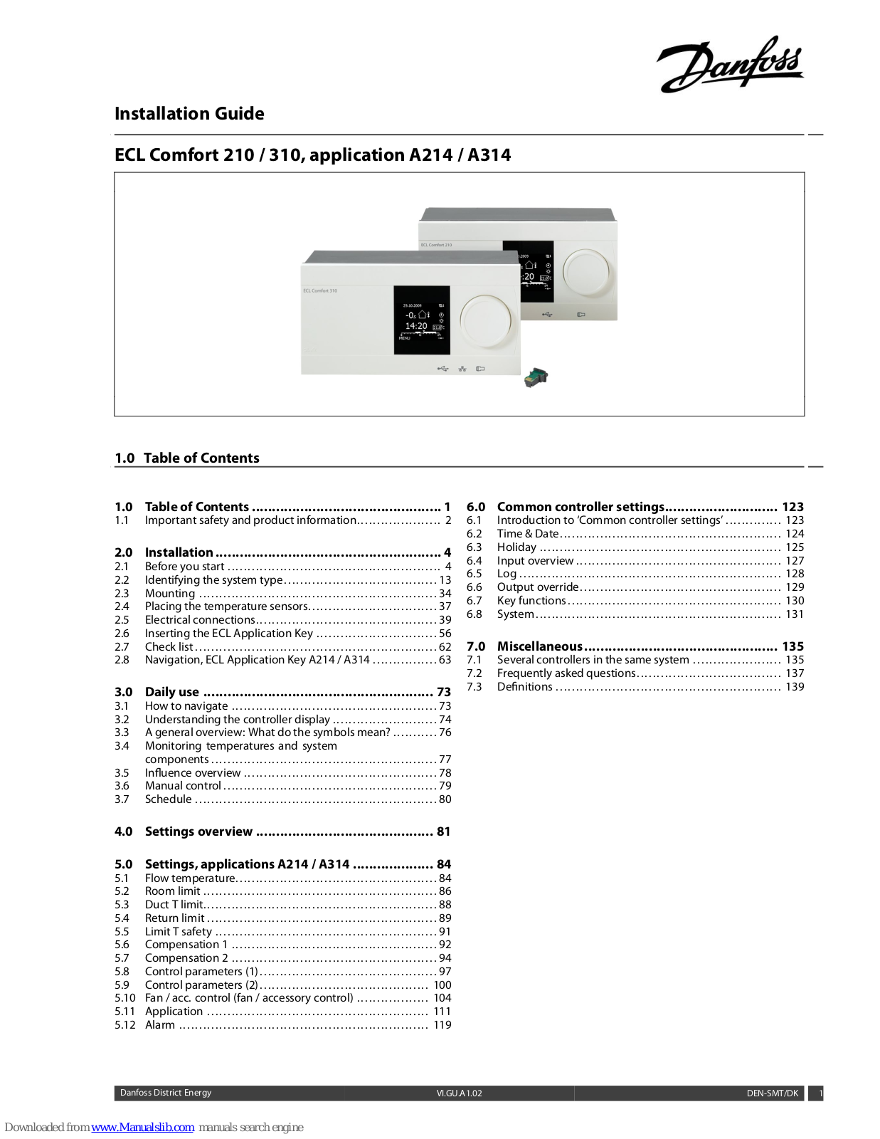 Danfoss application A214, application A314 Installation Manual