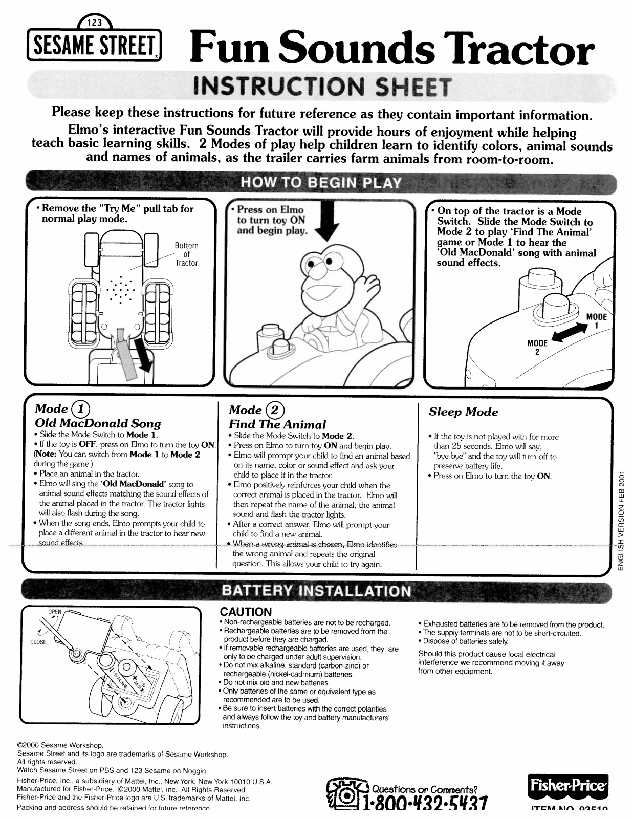 Fisher-Price 93519 Instruction Sheet