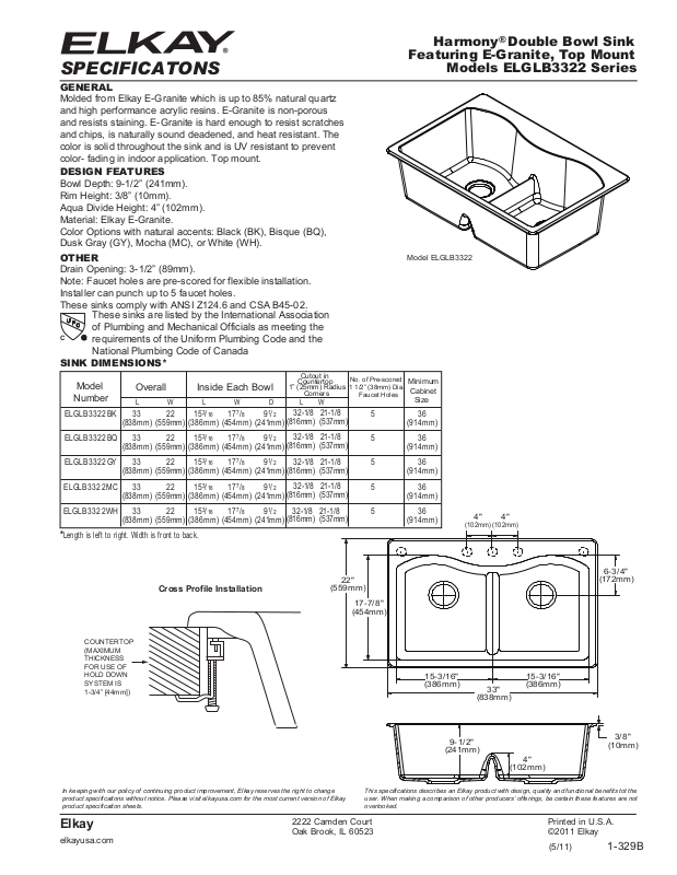 Elkay ELGLB3322 User Manual