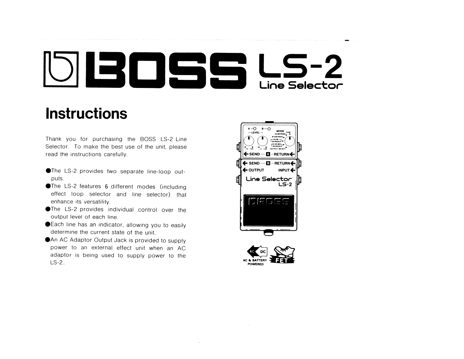 Roland Corporation LS-2 Owner's Manual