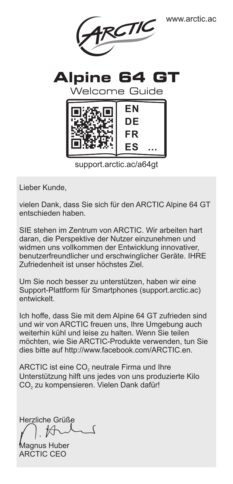 Arctic Alpine 64 GT operation manual