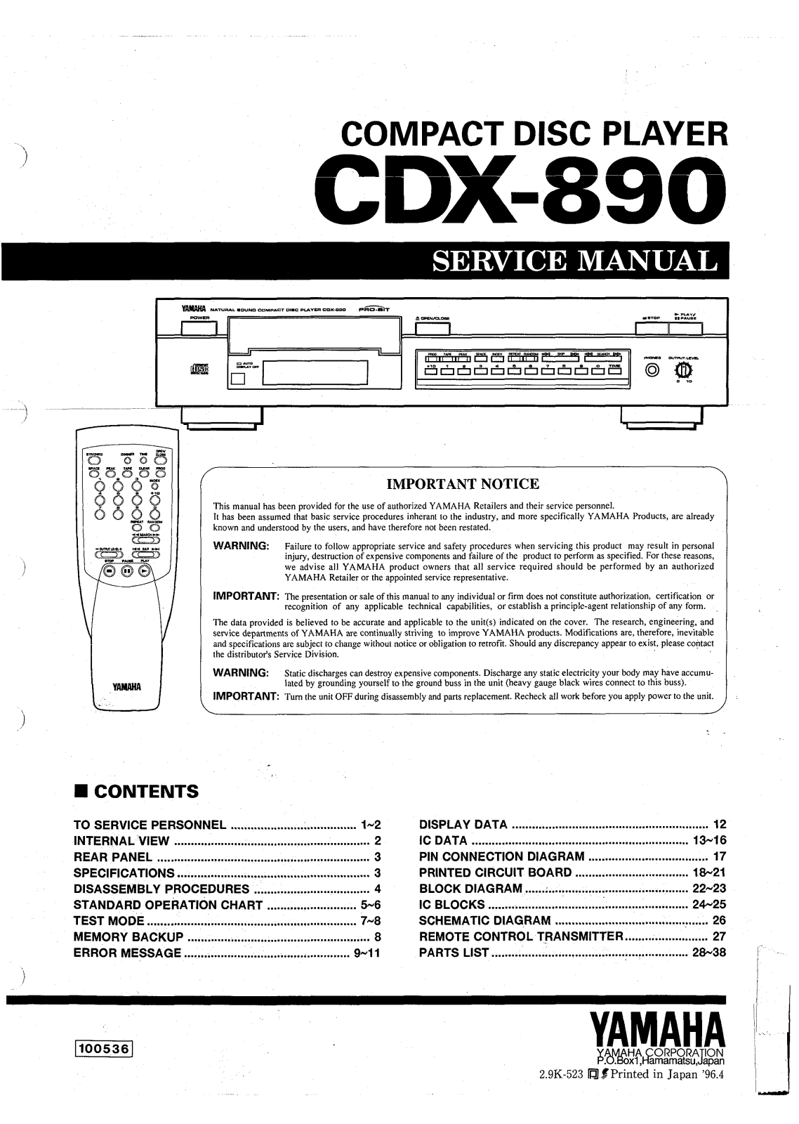 Yamaha CDX-890 Service Manual