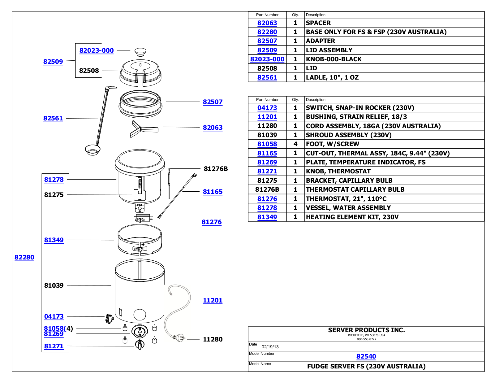 Server 82540 Parts List