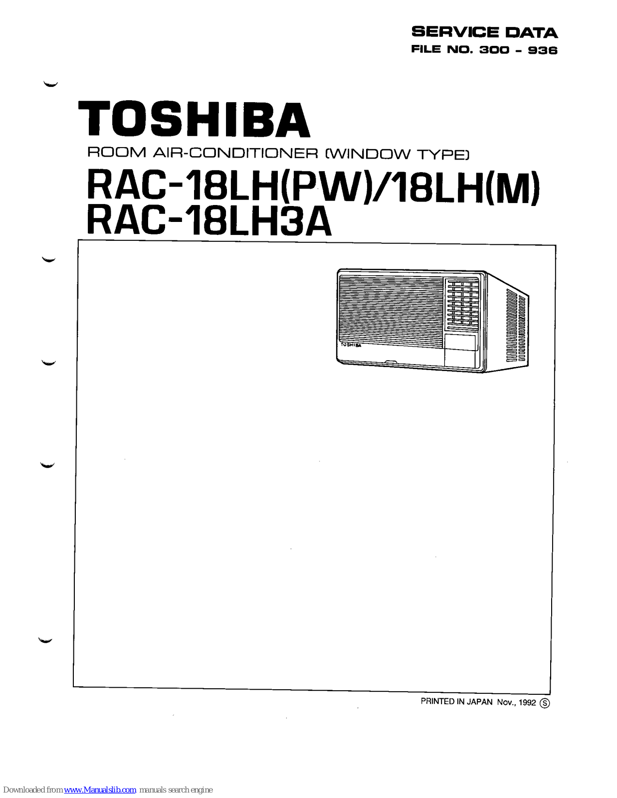 Toshiba RAC-18LH, RAC-18LHPW, RAC-18LH3A, RAC-18LHM Service Data