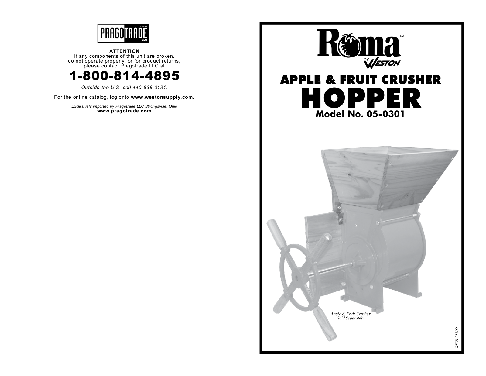 Weston Roma Apple  Fruit Crusher Hopper User Manual