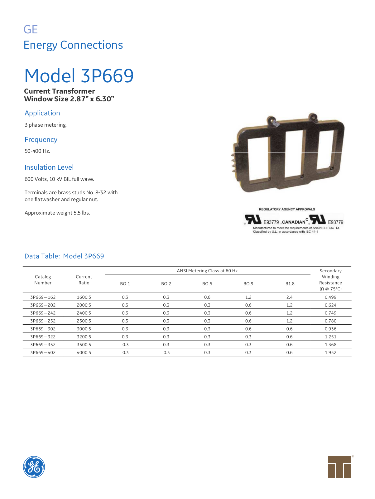 Instrument Transformer, Div of GE 3P669 Data Sheet