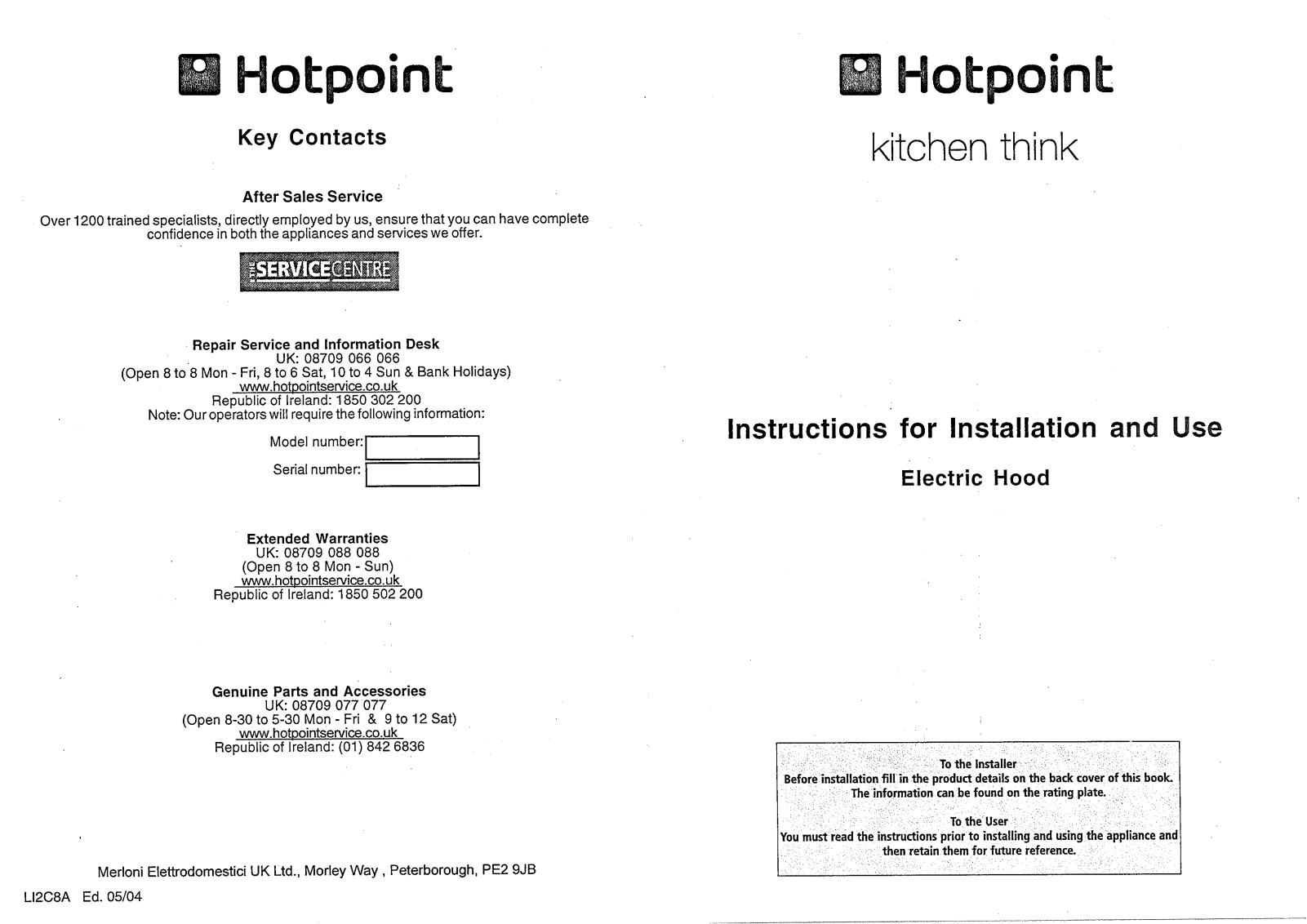 Hotpoint HL60X Installation