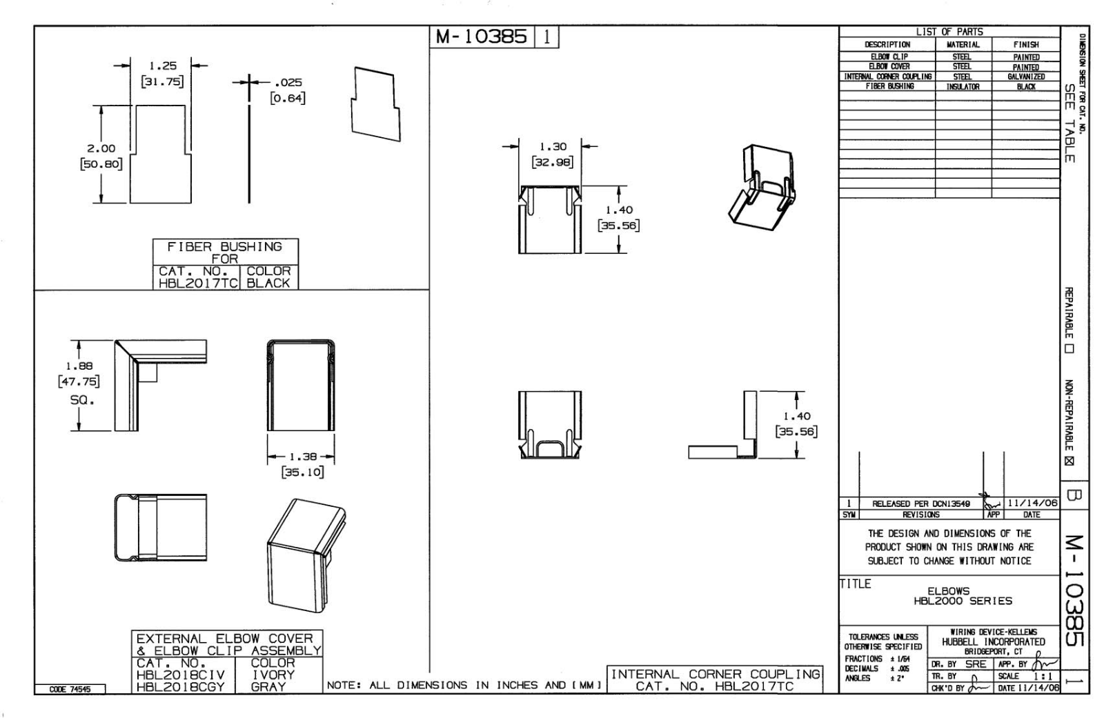 Hubbell HBL2017, HBL2018 Reference Drawing