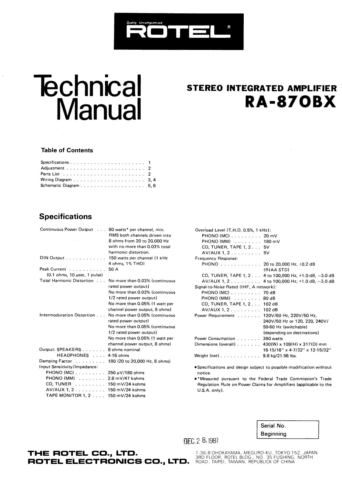 Rotel RA-870-BX Service manual