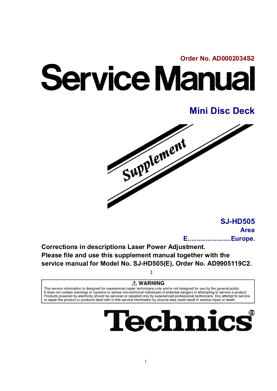 Technics SJHD-505 Service manual