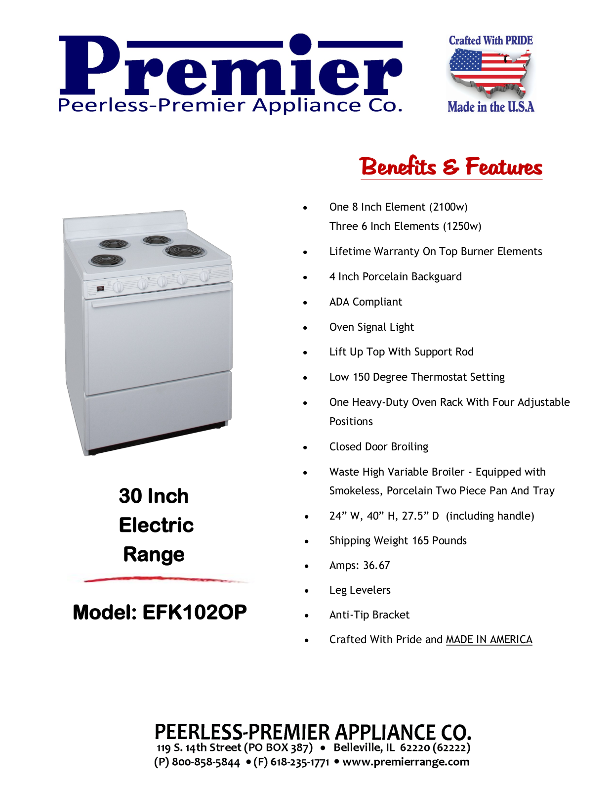 Peerless Stove EFK102OP User Manual