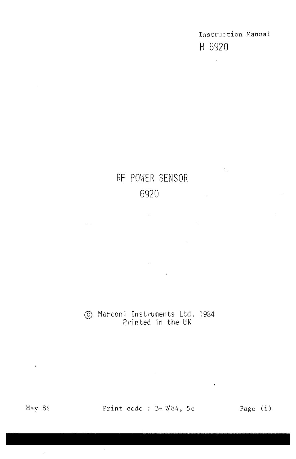 Marconi 6920 Service manual