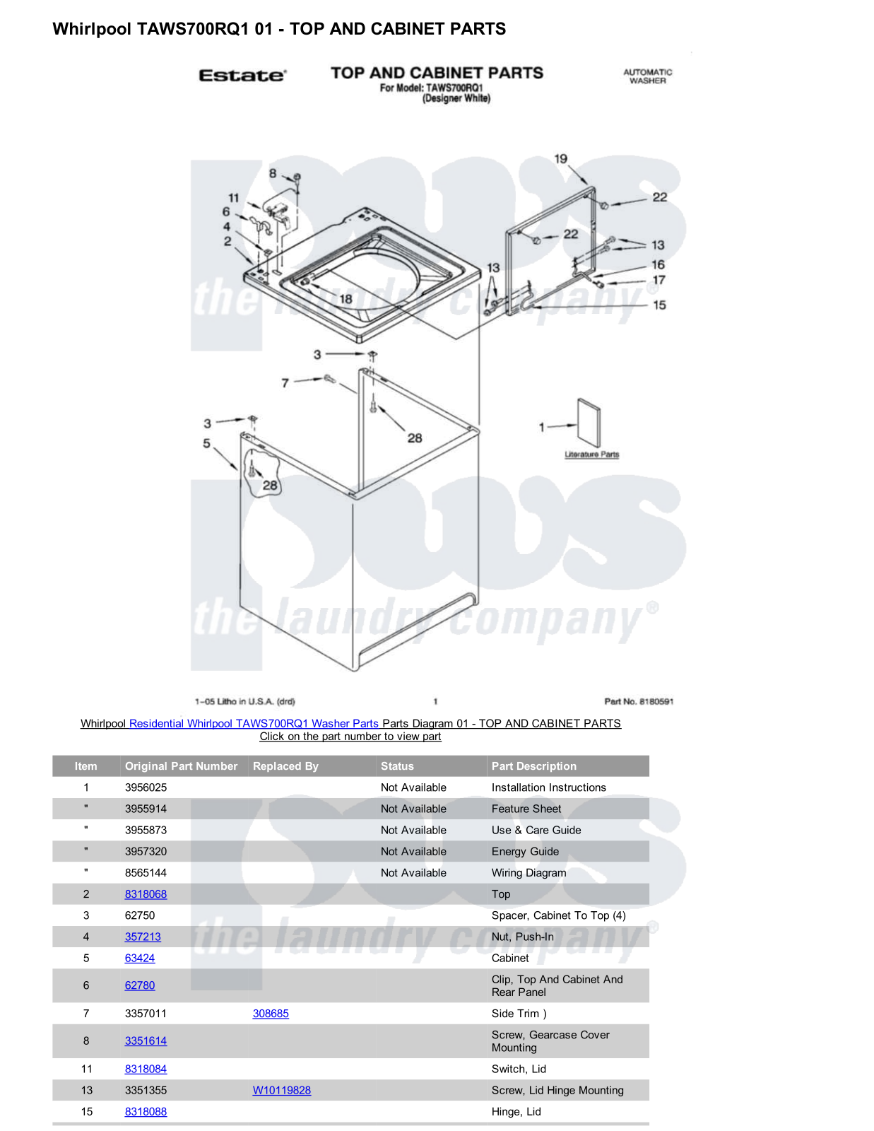 Whirlpool TAWS700RQ1 Parts Diagram