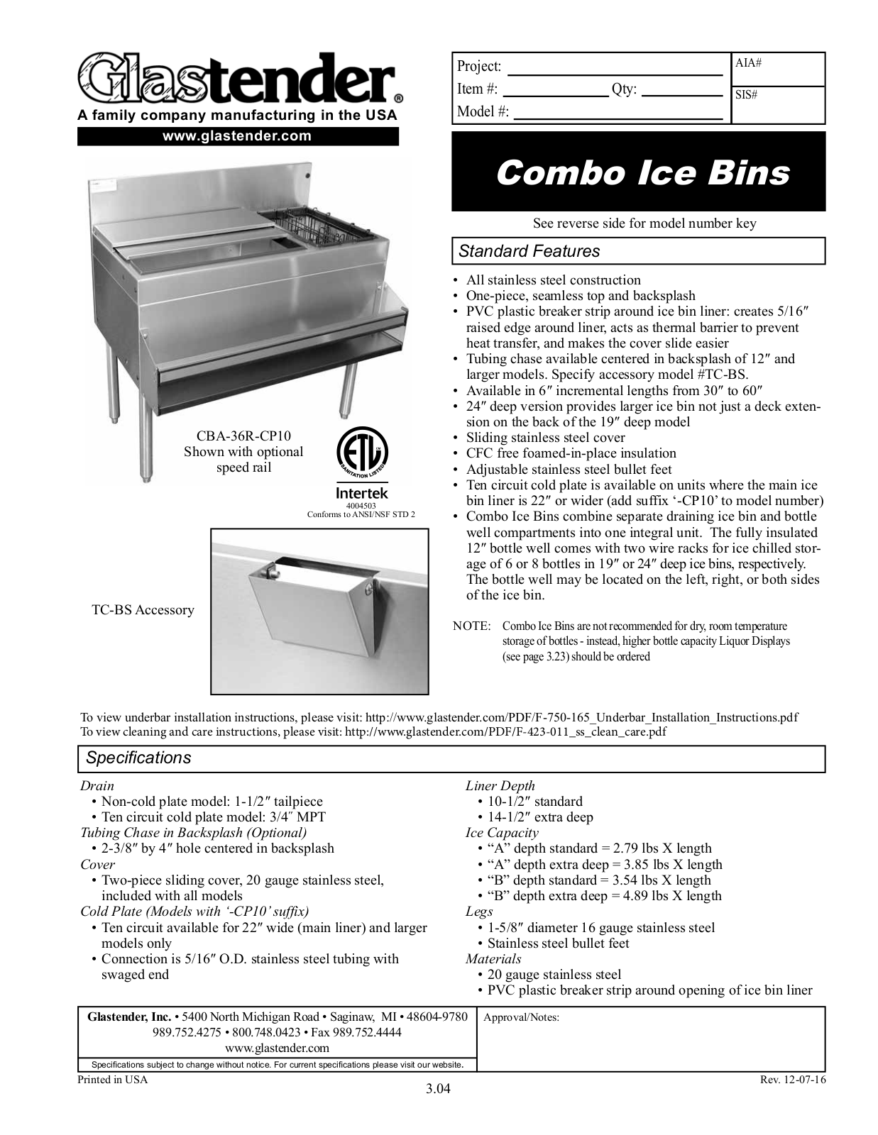 Glastender CBA-30L User Manual